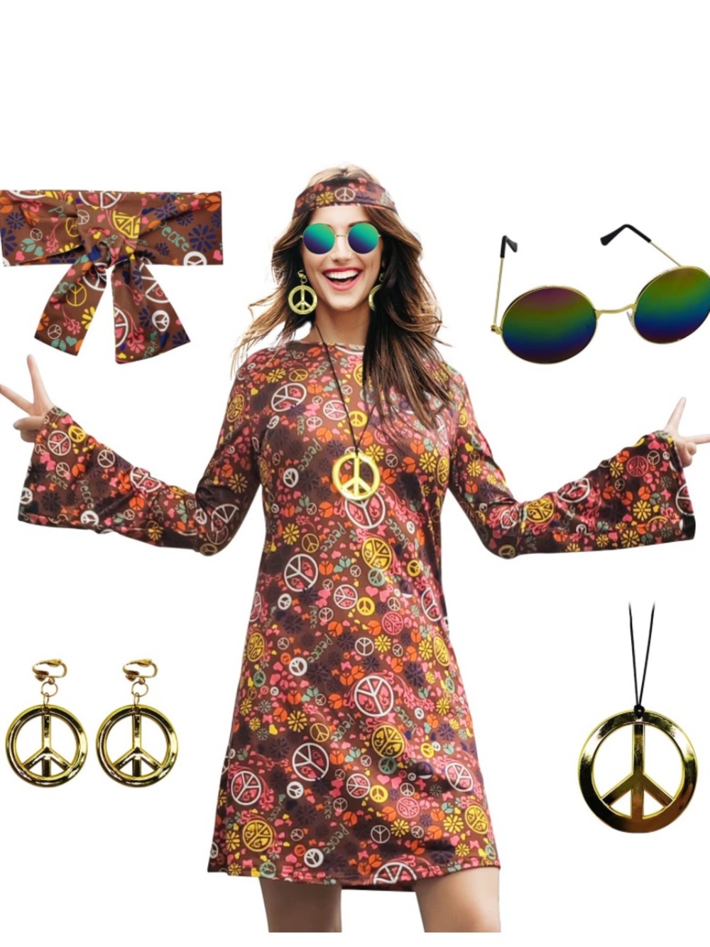 Women’s Brown Peace Sign Retro costume dress
